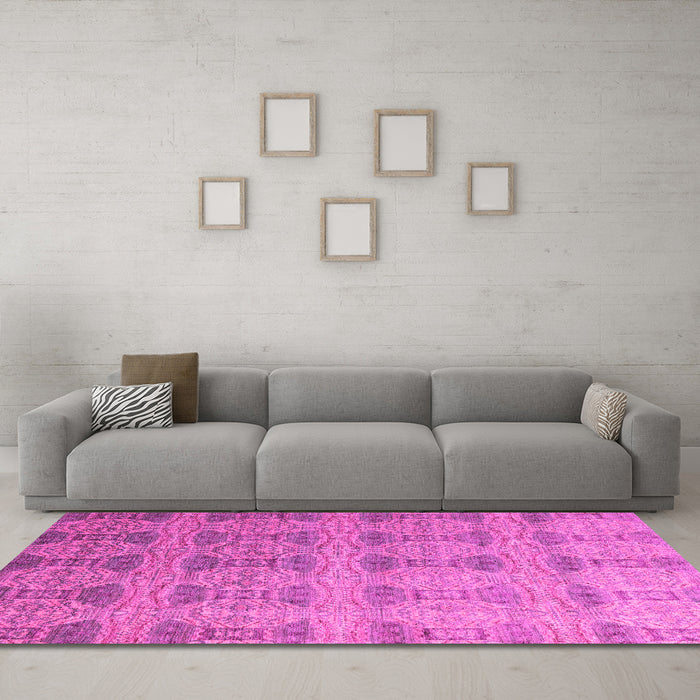 Machine Washable Oriental Pink Modern Rug in a Living Room, wshabs4142pnk