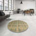 Round Machine Washable Abstract Brown Rug in a Office, wshabs4142