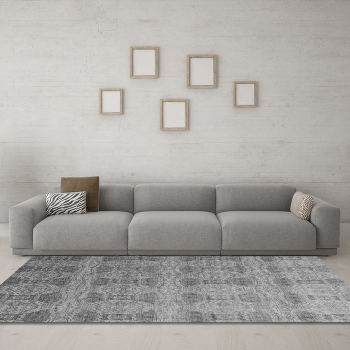 Machine Washable Oriental Gray Modern Rug in a Living Room,, wshabs4142gry
