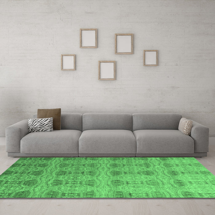 Machine Washable Oriental Emerald Green Modern Area Rugs in a Living Room,, wshabs4142emgrn