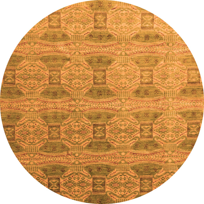 Round Machine Washable Oriental Orange Modern Area Rugs, wshabs4142org