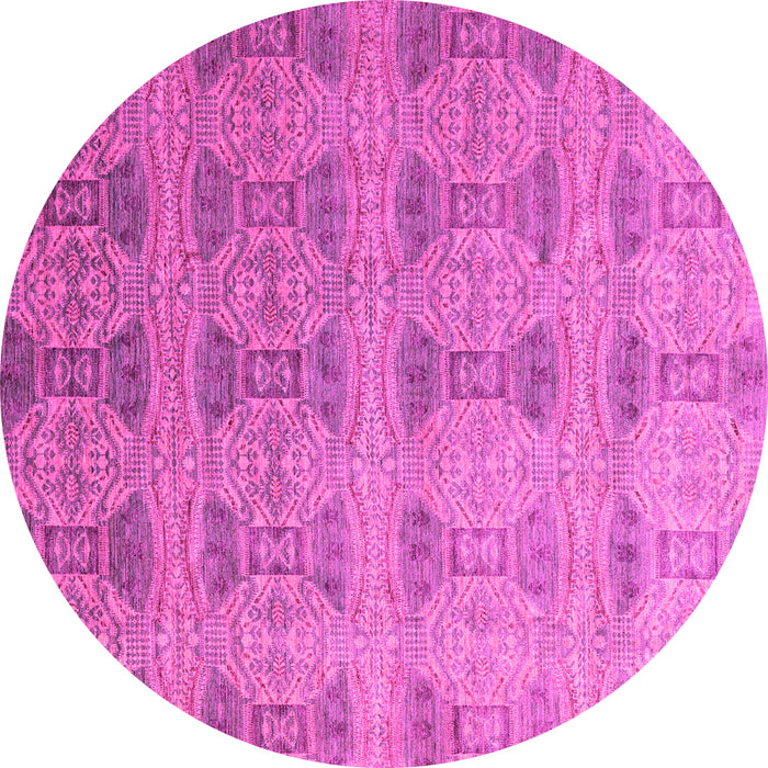 Round Machine Washable Oriental Pink Modern Rug, wshabs4142pnk