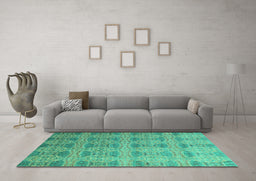 Machine Washable Oriental Turquoise Modern Area Rugs in a Living Room,, wshabs4142turq
