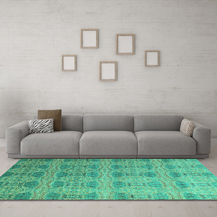 Machine Washable Oriental Turquoise Modern Area Rugs in a Living Room,, wshabs4142turq