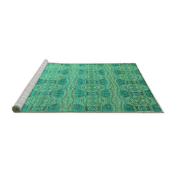 Sideview of Machine Washable Oriental Turquoise Modern Area Rugs, wshabs4142turq
