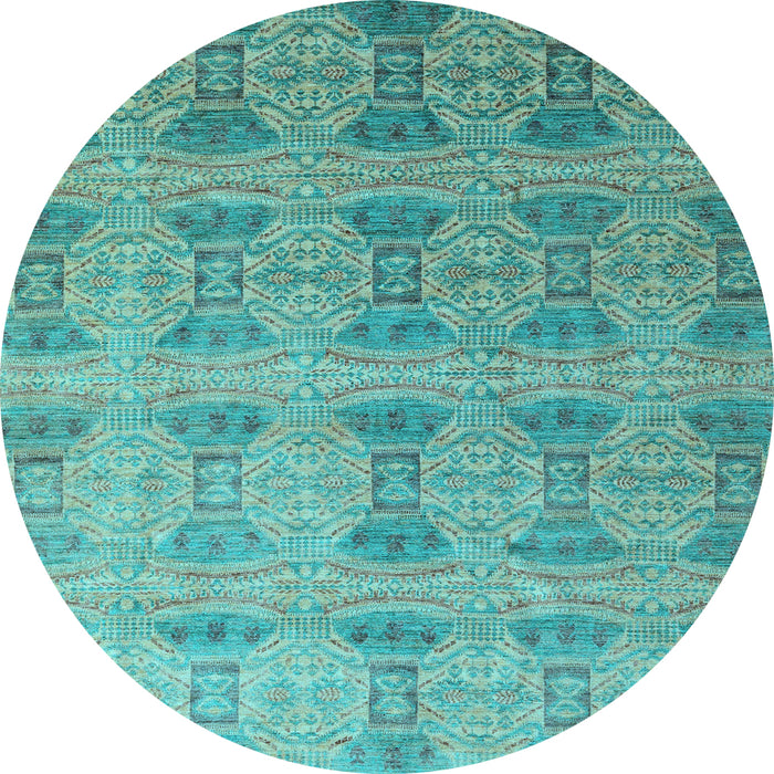 Round Machine Washable Oriental Light Blue Modern Rug, wshabs4142lblu