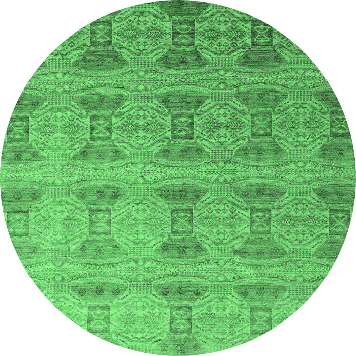 Round Machine Washable Oriental Emerald Green Modern Area Rugs, wshabs4142emgrn