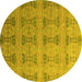 Round Machine Washable Oriental Yellow Modern Rug, wshabs4142yw