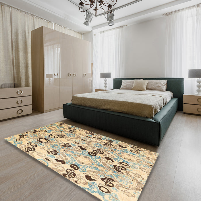 Machine Washable Abstract Dark Almond Brown Rug in a Bedroom, wshabs4143