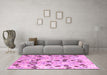 Machine Washable Oriental Pink Modern Rug in a Living Room, wshabs4143pnk