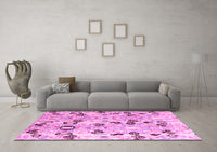 Machine Washable Oriental Pink Modern Rug, wshabs4143pnk