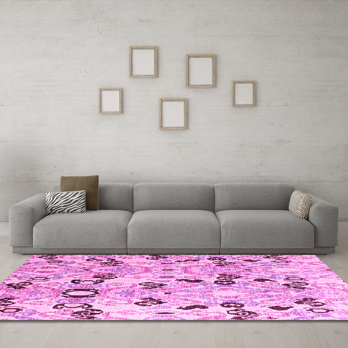 Machine Washable Oriental Pink Modern Rug in a Living Room, wshabs4143pnk
