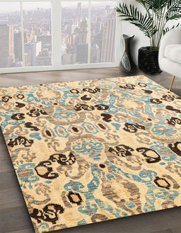 Abstract Dark Almond Brown Oriental Rug in Family Room, abs4143