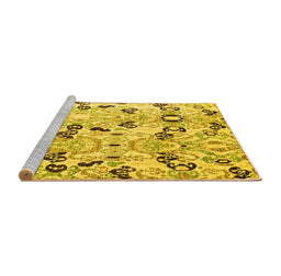 Sideview of Machine Washable Oriental Yellow Modern Rug, wshabs4143yw