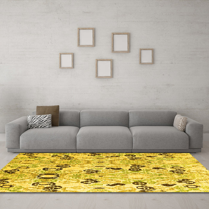 Machine Washable Oriental Yellow Modern Rug in a Living Room, wshabs4143yw