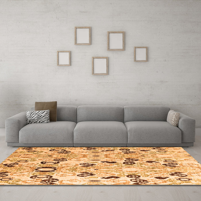 Machine Washable Oriental Orange Modern Area Rugs in a Living Room, wshabs4143org