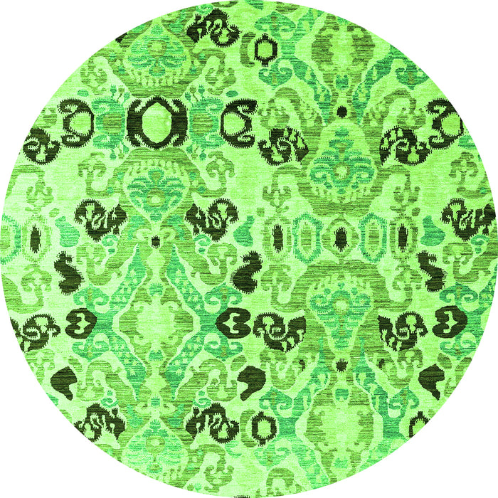 Round Machine Washable Oriental Green Modern Area Rugs, wshabs4143grn