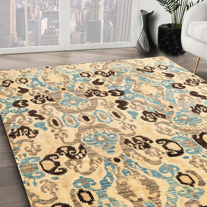 Abstract Dark Almond Brown Oriental Rug in Family Room, abs4143
