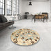 Round Machine Washable Abstract Dark Almond Brown Rug in a Office, wshabs4143