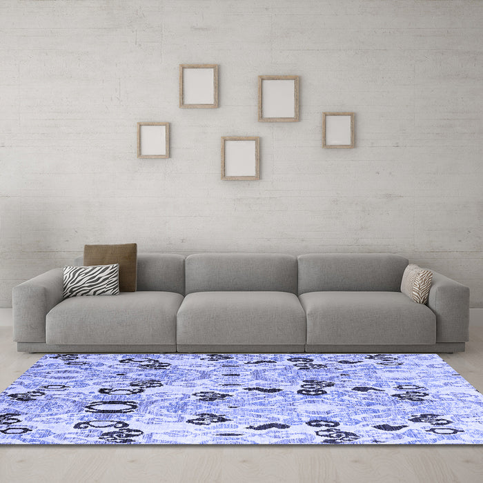Machine Washable Oriental Blue Modern Rug in a Living Room, wshabs4143blu