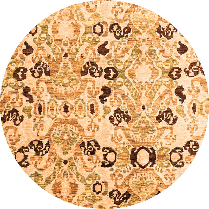 Round Machine Washable Oriental Orange Modern Area Rugs, wshabs4143org