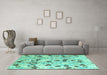 Machine Washable Oriental Turquoise Modern Area Rugs in a Living Room,, wshabs4143turq