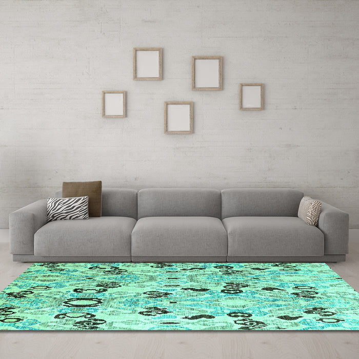 Machine Washable Oriental Turquoise Modern Area Rugs in a Living Room,, wshabs4143turq