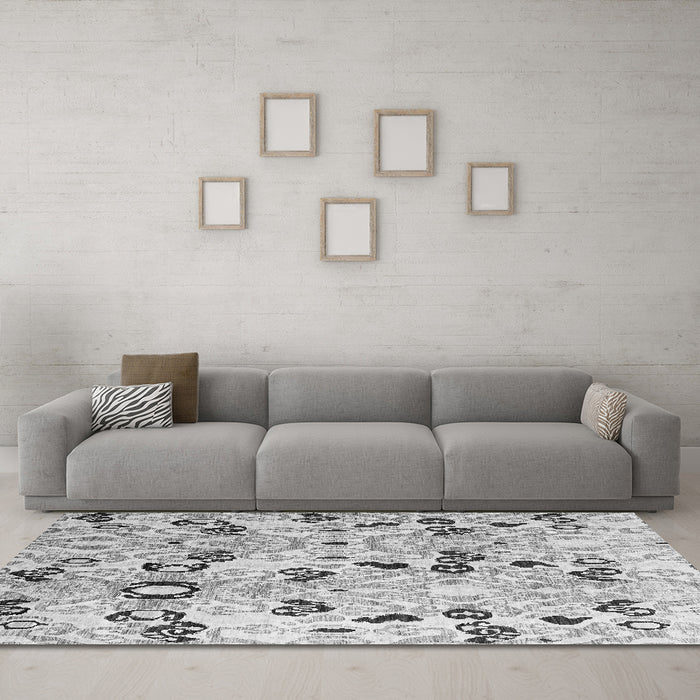 Machine Washable Oriental Gray Modern Rug in a Living Room,, wshabs4143gry
