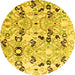 Round Machine Washable Oriental Yellow Modern Rug, wshabs4143yw