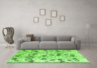 Machine Washable Oriental Green Modern Rug, wshabs4143grn