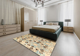 Abstract Dark Almond Brown Oriental Rug in a Bedroom, abs4143