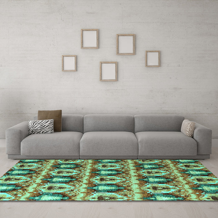 Machine Washable Oriental Turquoise Modern Area Rugs in a Living Room,, wshabs4144turq