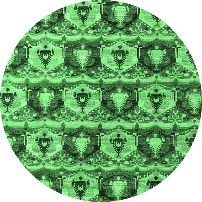 Round Machine Washable Oriental Emerald Green Modern Area Rugs, wshabs4144emgrn