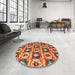 Round Machine Washable Abstract Metallic Gold Rug in a Office, wshabs4144