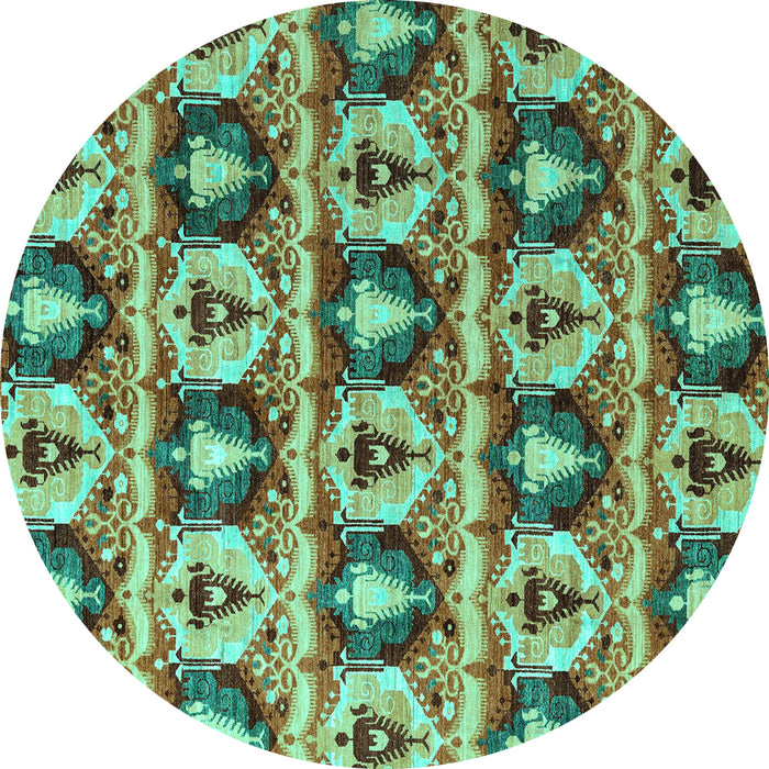 Round Machine Washable Oriental Turquoise Modern Area Rugs, wshabs4144turq