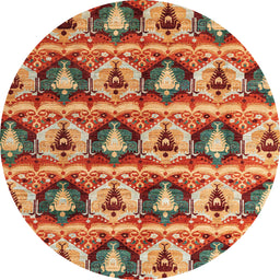 Round Machine Washable Abstract Metallic Gold Rug, wshabs4144