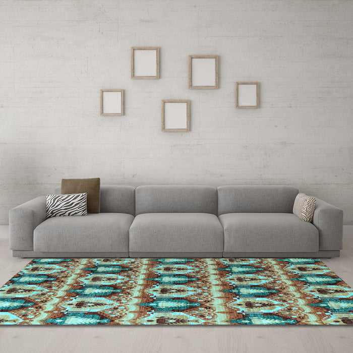 Machine Washable Oriental Light Blue Modern Rug in a Living Room, wshabs4144lblu