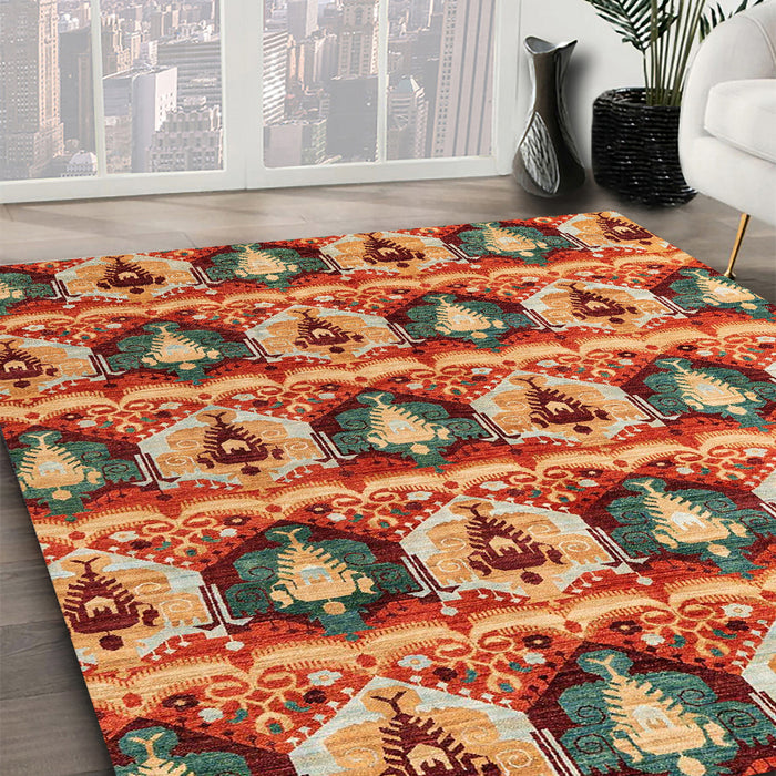 Machine Washable Abstract Metallic Gold Rug in a Family Room, wshabs4144