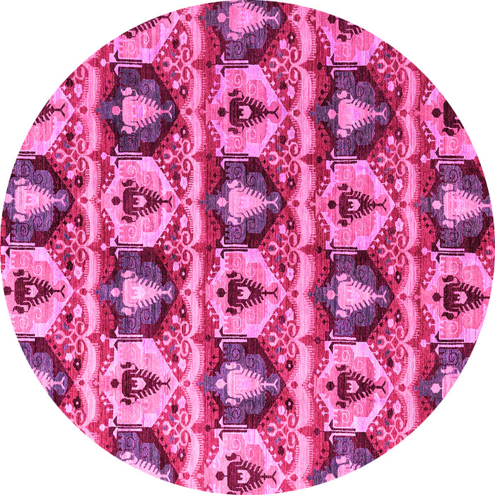 Round Machine Washable Oriental Pink Modern Rug, wshabs4144pnk