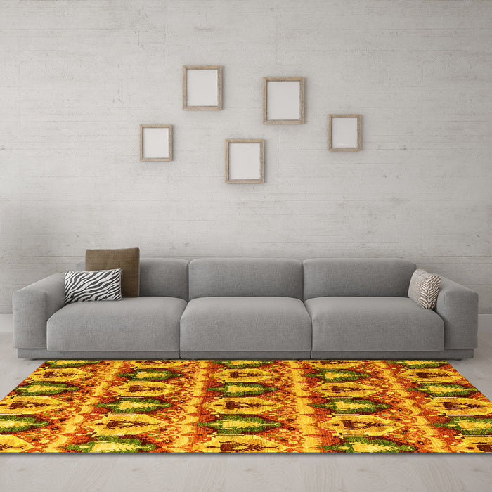 Machine Washable Oriental Yellow Modern Rug in a Living Room, wshabs4144yw