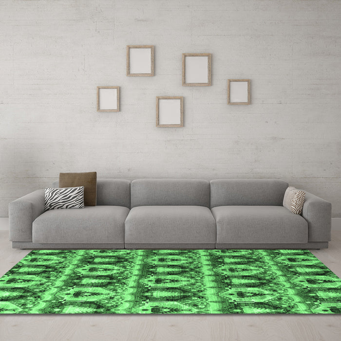 Machine Washable Oriental Emerald Green Modern Area Rugs in a Living Room,, wshabs4144emgrn