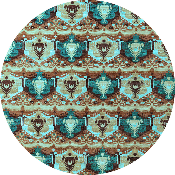 Round Machine Washable Oriental Light Blue Modern Rug, wshabs4144lblu