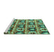 Sideview of Machine Washable Oriental Turquoise Modern Area Rugs, wshabs4144turq