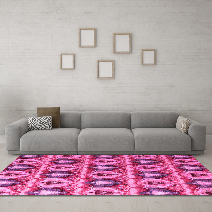 Machine Washable Oriental Pink Modern Rug in a Living Room, wshabs4144pnk