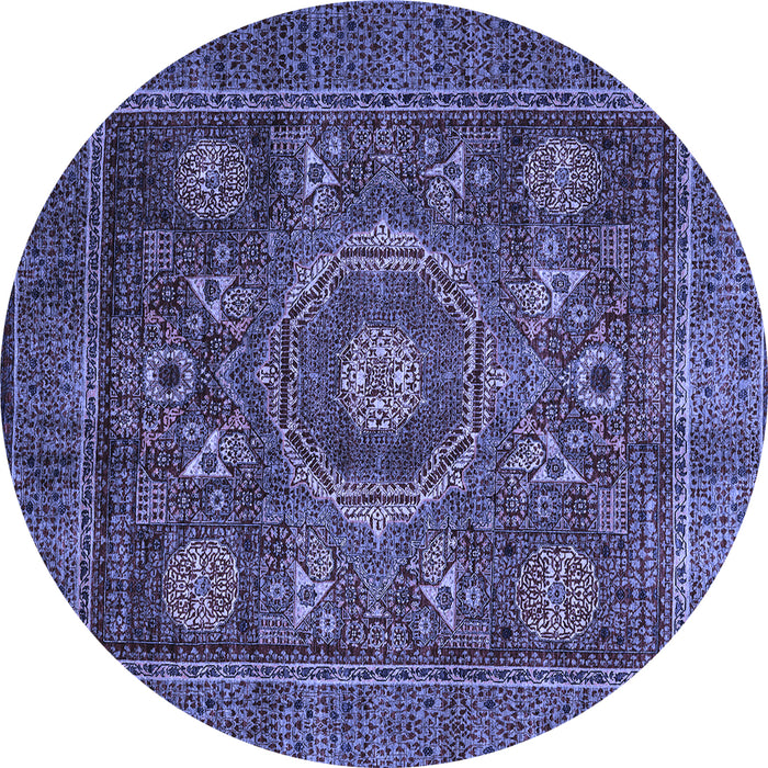 Round Machine Washable Oriental Blue Modern Rug, wshabs4145blu