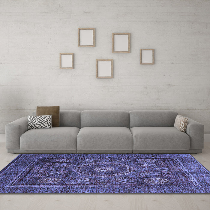 Machine Washable Oriental Blue Modern Rug in a Living Room, wshabs4145blu