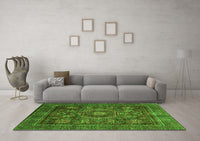 Machine Washable Oriental Green Modern Rug, wshabs4145grn