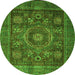 Round Machine Washable Oriental Green Modern Area Rugs, wshabs4145grn