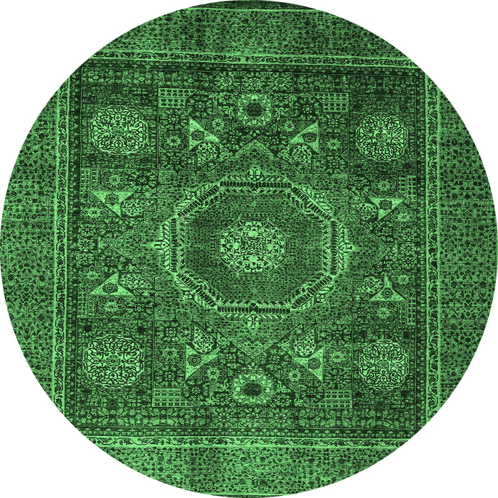 Round Machine Washable Oriental Emerald Green Modern Area Rugs, wshabs4145emgrn