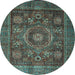 Round Oriental Light Blue Modern Rug, abs4145lblu